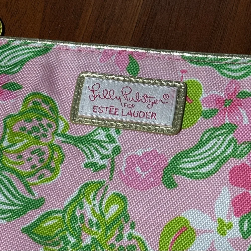 Lily Pulitzer for Estee Lauder Pink and Green Floral Cosmetic Bag